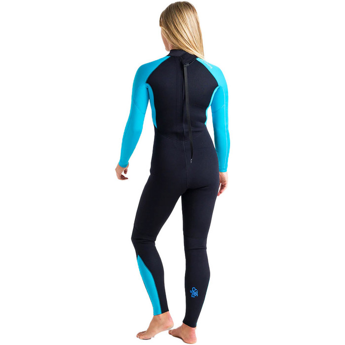 2024 C-Skins Womens Surflite 3/2mm GBS Back Zip Wetsuit C-SL32WBZ - Raven Black / Bright Cyan / Azure